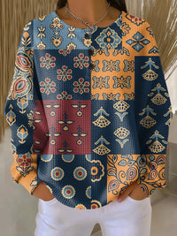 Anika | Trøje med Etnisk Ternet Blomsterprint - Kunst