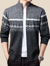 Sune | Strikcardigan med mønster - Mørkegrå krave