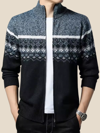 Sune | Strikcardigan med mønster - Marineblå krave