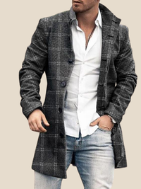 Emil | Lang mønstret frakke - Lysegrå ensfarvet