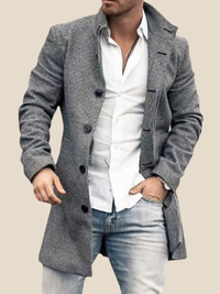 Emil | Lang mønstret frakke - Mørkegrå tern