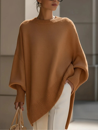 Anneta | Oversize poncho-strik - Kamel