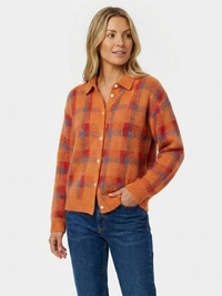 Tesa – Blød strikcardigan med tern - Orange