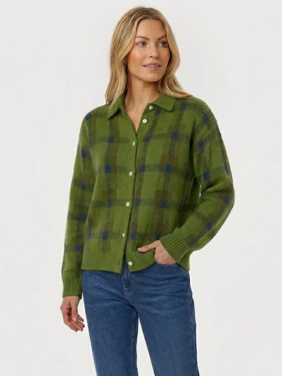 Tesa – Blød strikcardigan med tern