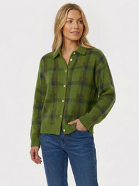 Tesa – Blød strikcardigan med tern - Grøn