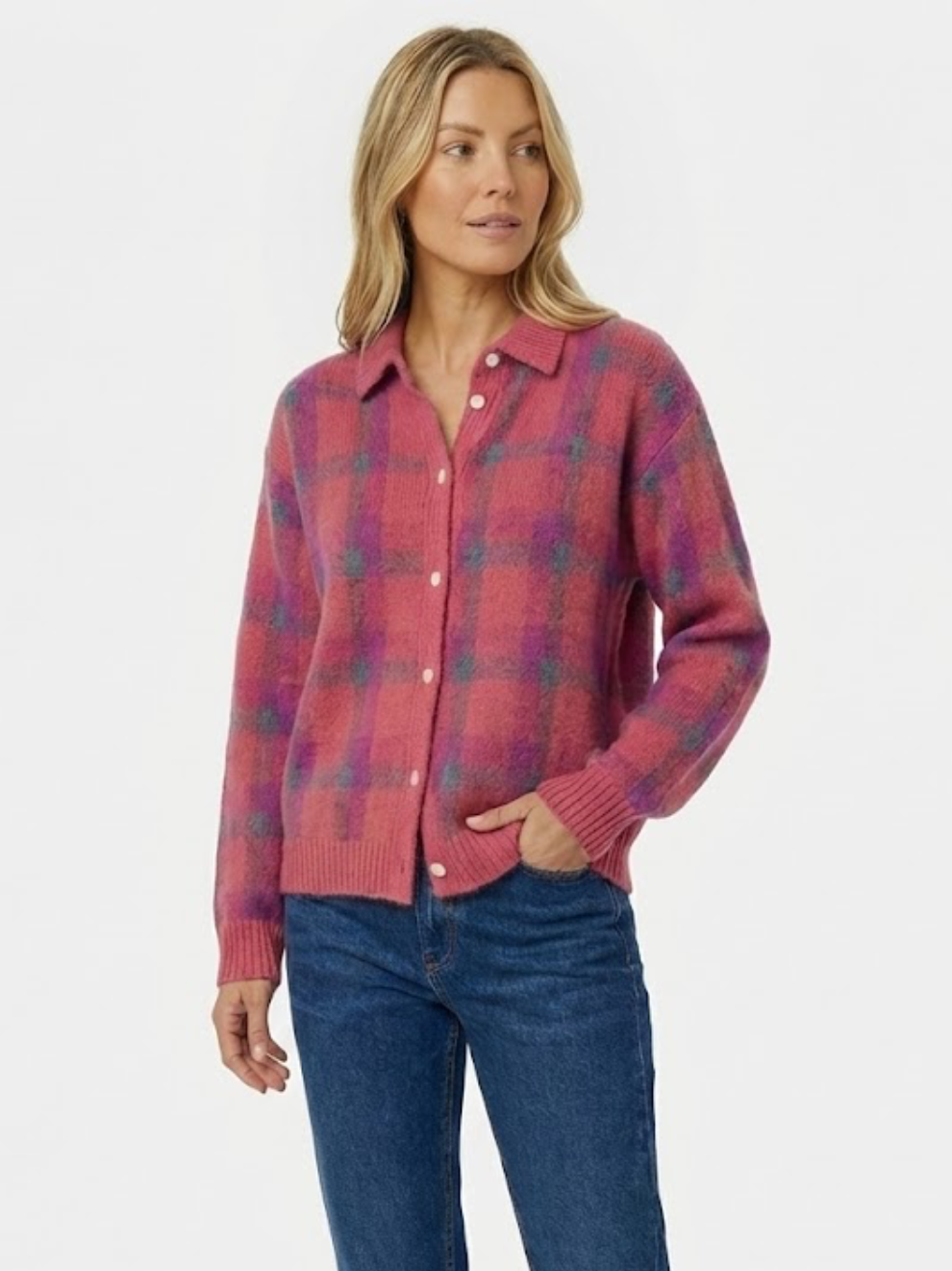 Tesa – Blød strikcardigan med tern