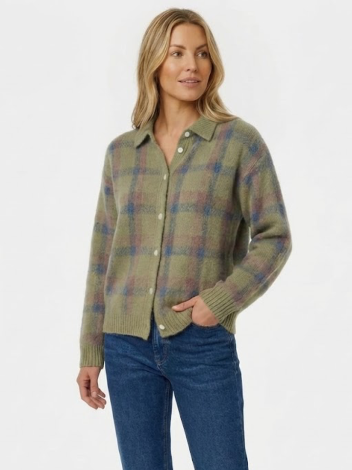 Tesa – Blød strikcardigan med tern