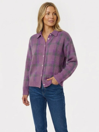 Tesa – Blød strikcardigan med tern - Lilla