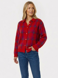 Tesa – Blød strikcardigan med tern - Rød