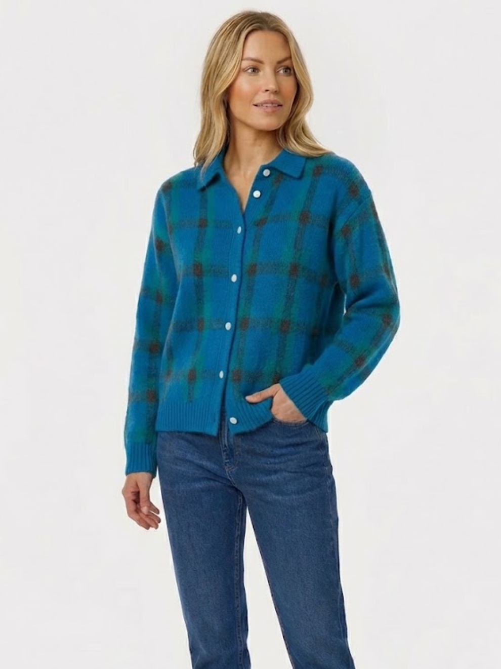 Tesa – Blød strikcardigan med tern