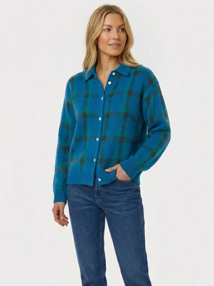 Tesa – Blød strikcardigan med tern