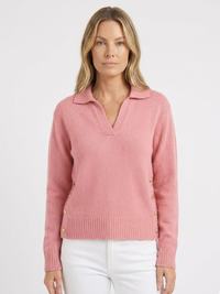 Lora – Elegant striktrøje med knapdetaljer - Lyserød
