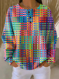 Rosa | Trøje med Farverigt Ternedesign - Flerfarvet