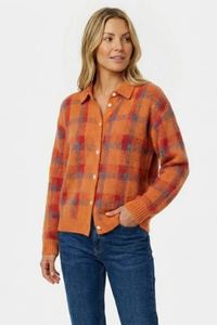 Tesa – Blød strikcardigan med tern - Orange