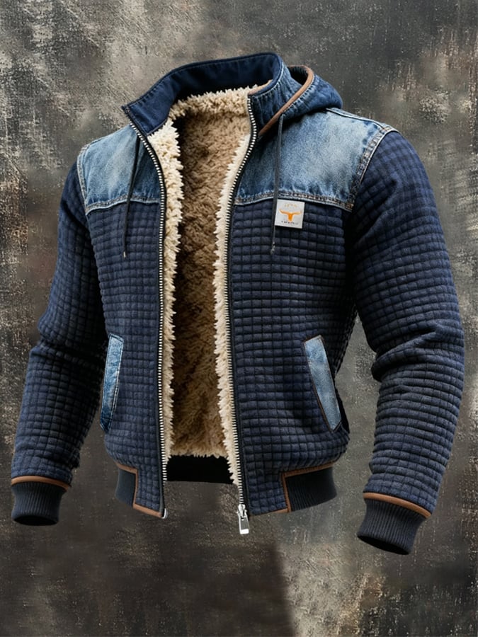 Lorenzo | Giacca quilt blu marino con dettagli in jeans