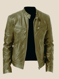 Rasmus | Læder motorjakke - Khaki