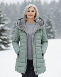 Fleece Lined Puffer Coat - Light Green