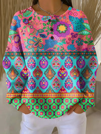 Signe | Trøje med Etniske Blomsterstriber - Farverig